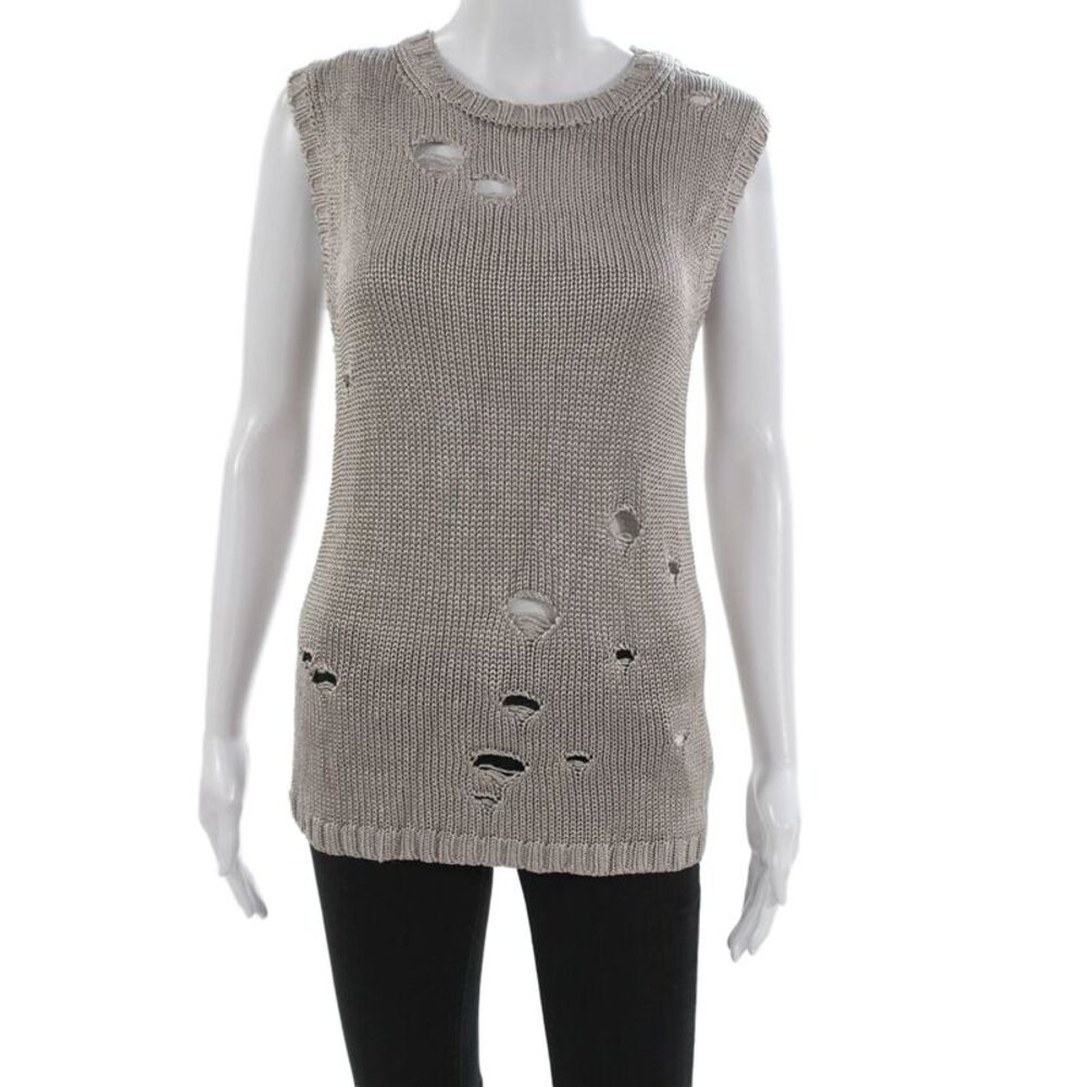Wayne Women Sleeveless Viscose Sweater Vest Beige Round Neck Size M